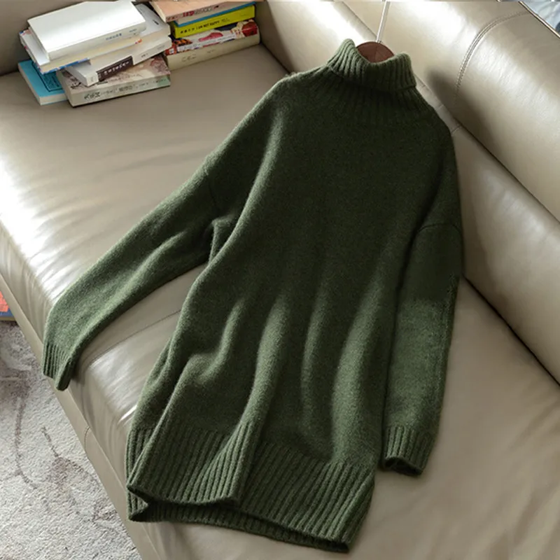 Cashmere sweater women turtleneck sweater knitted wool pullover long loose thick warm sweater fashion casual women's sweater - Image 2