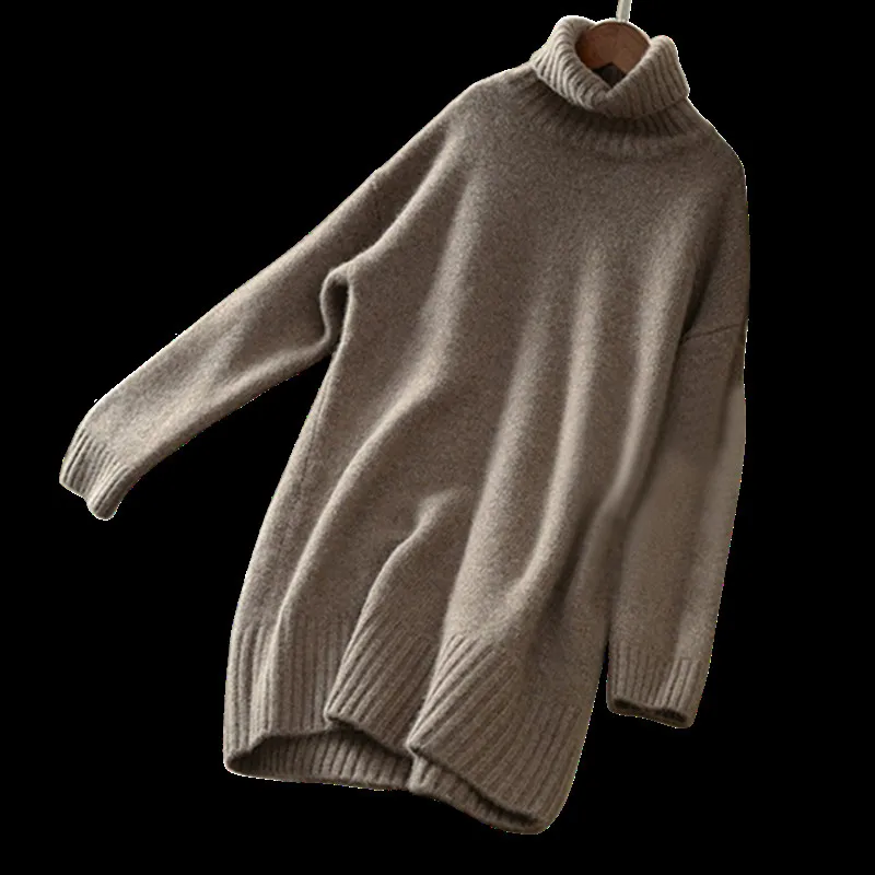 Cashmere sweater women turtleneck sweater knitted wool pullover long loose thick warm sweater fashion casual women's sweater - Image 4
