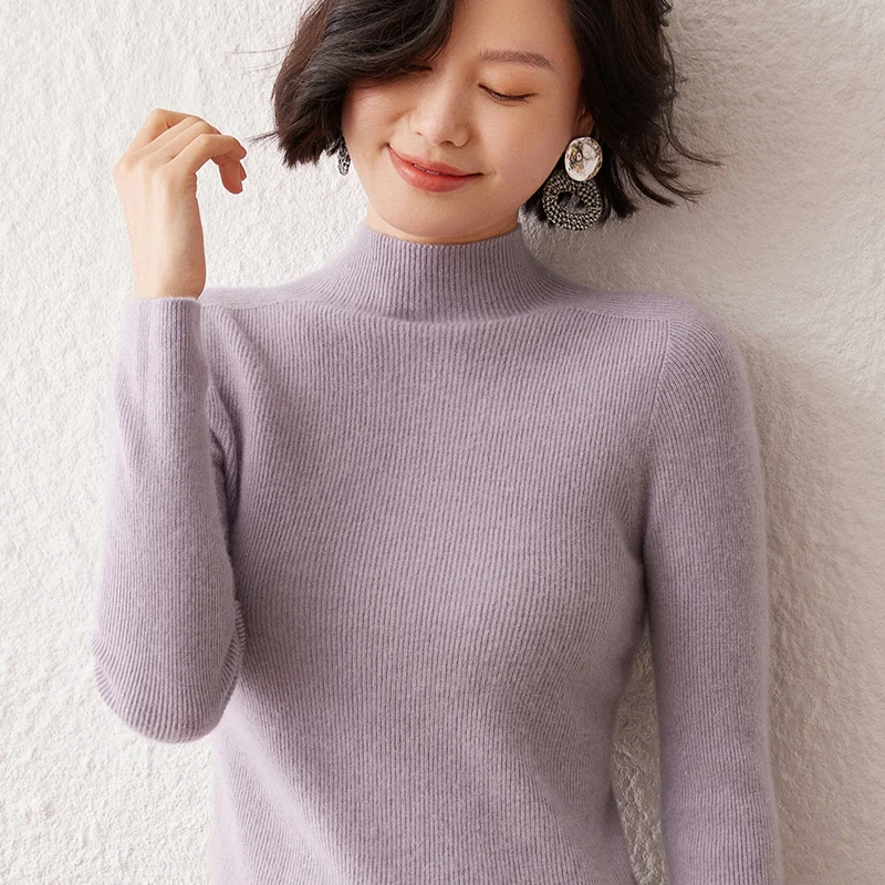 New women's sweater 100% pure cashmere high neck knitted pullover Korean version slim fit hot selling fashionable sweater - Image 2
