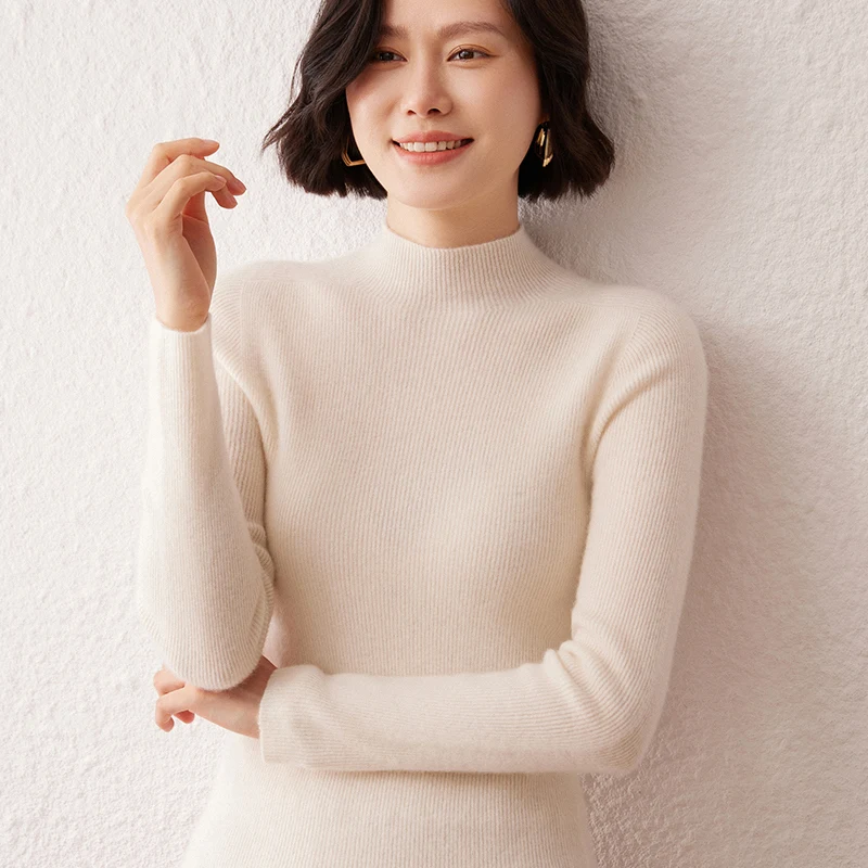 New women's sweater 100% pure cashmere high neck knitted pullover Korean version slim fit hot selling fashionable sweater - Image 6
