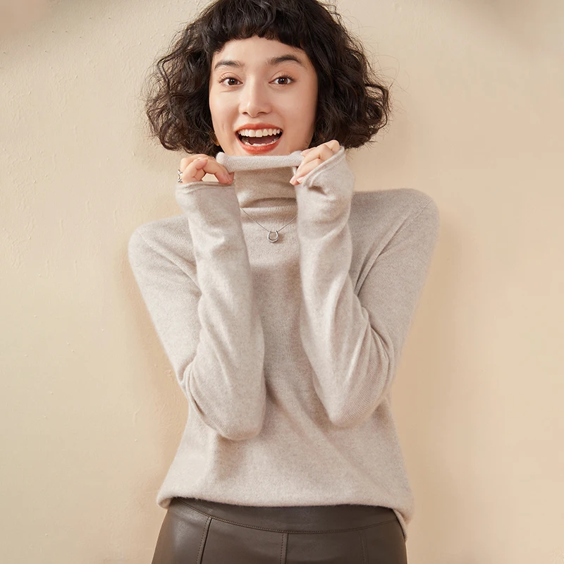 New Women's Cashmere Sweater 100% Pure Cashmere Knitted High Collar Hoodie Hot Selling Soft Solid Color Women's Top - Image 3