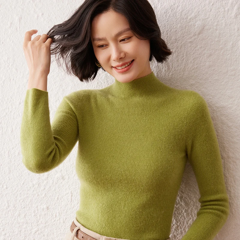 New women's sweater 100% pure cashmere high neck knitted pullover Korean version slim fit hot selling fashionable sweater - Image 3