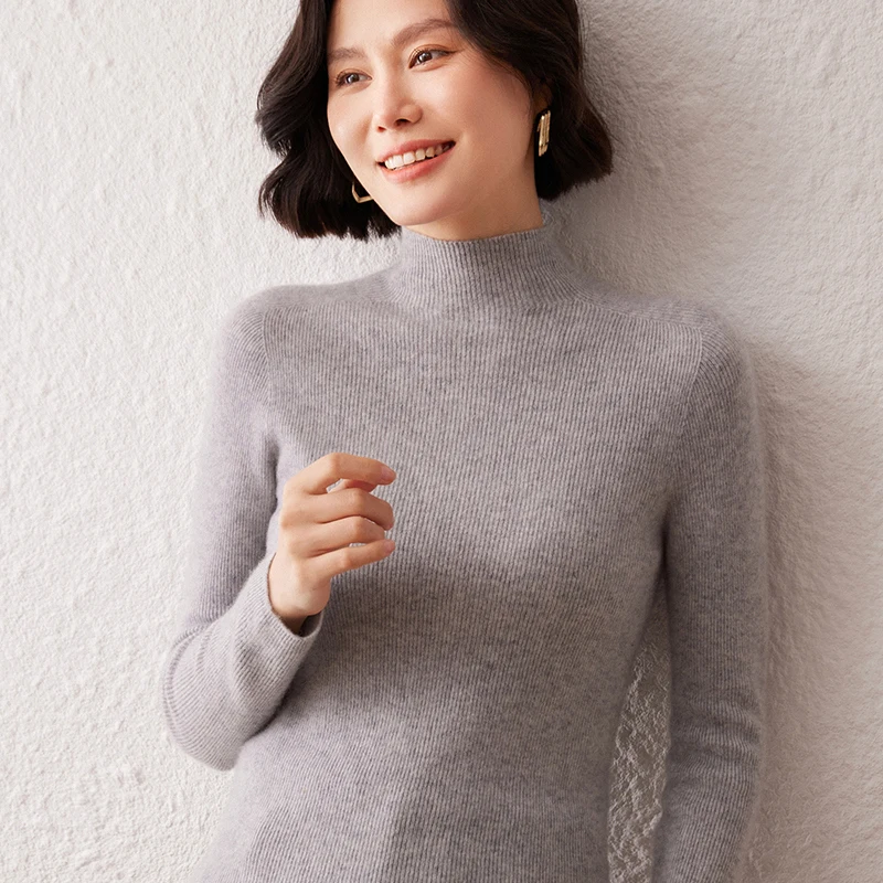 New women's sweater 100% pure cashmere high neck knitted pullover Korean version slim fit hot selling fashionable sweater - Image 4