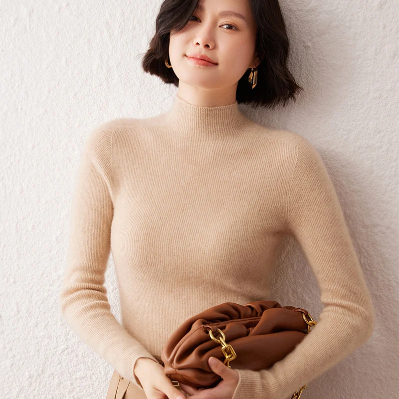 New women's sweater 100% pure cashmere high neck knitted pullover Korean version slim fit hot selling fashionable sweater - Image 5