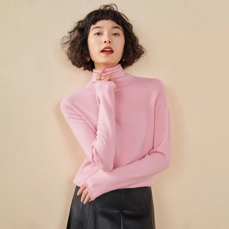 New Women's Cashmere Sweater 100% Pure Cashmere Knitted High Collar Hoodie Hot Selling Soft Solid Color Women's Top - Image 4